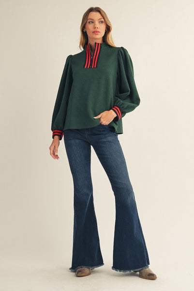 autumn days textured mock neck quarter zip | hunter green