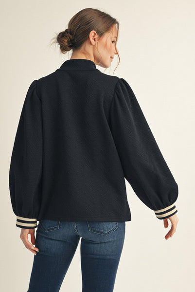 autumn days textured mock neck quarter zip | black