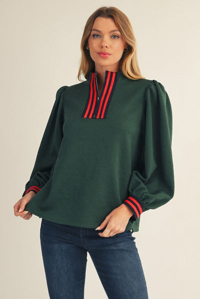 autumn days textured mock neck quarter zip | hunter green