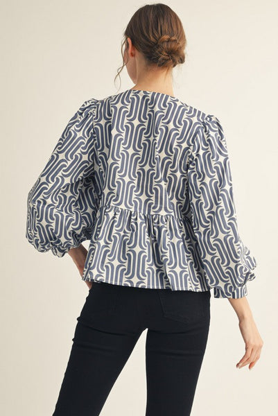 made you blush geometric peplum top | black