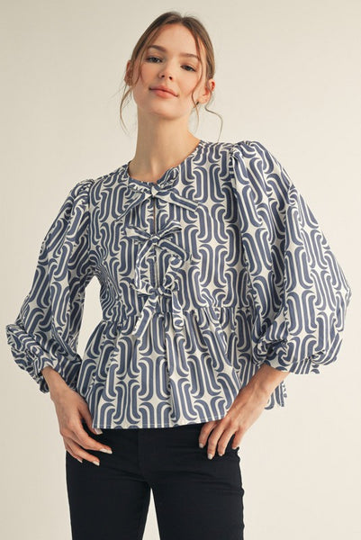 made you blush geometric peplum top | black