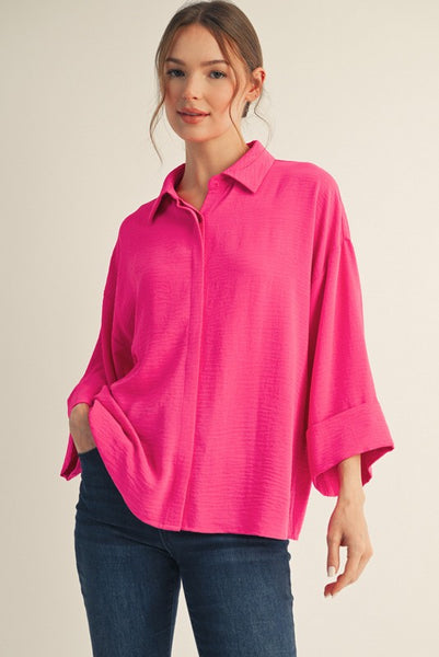 the reason why button up top | hot pink