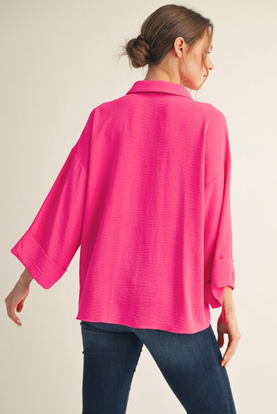 the reason why button up top | hot pink
