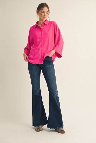 the reason why button up top | hot pink