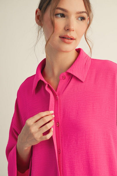 the reason why button up top | hot pink
