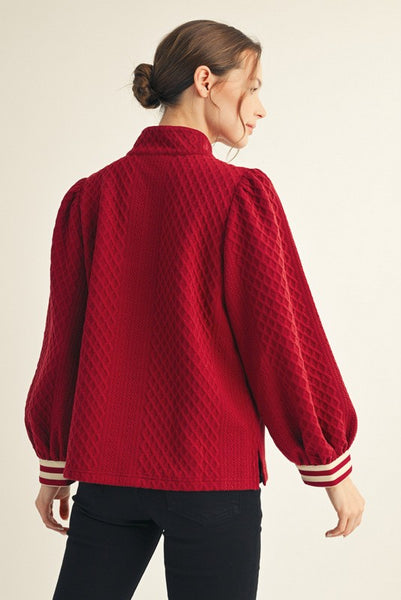 still with you quarter zip textured top | burgundy