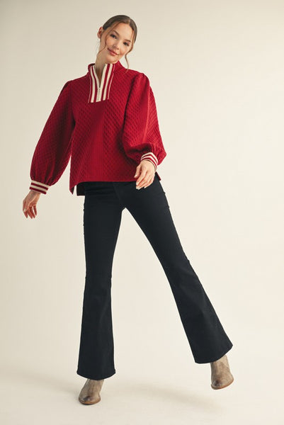 still with you quarter zip textured top | burgundy