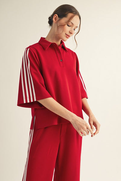cool instincts side stripe polo sweatshirt | wine