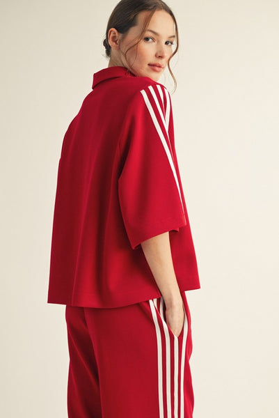 cool instincts side stripe polo sweatshirt | wine