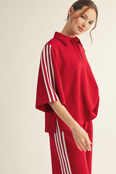 cool instincts side stripe polo sweatshirt | wine