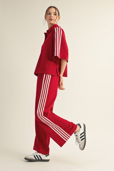 cool instincts side stripe polo sweatshirt | wine