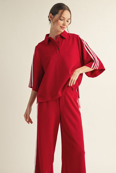 cool instincts side stripe polo sweatshirt | wine