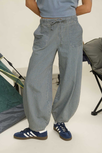 timeless touch striped parachute pants | denim
