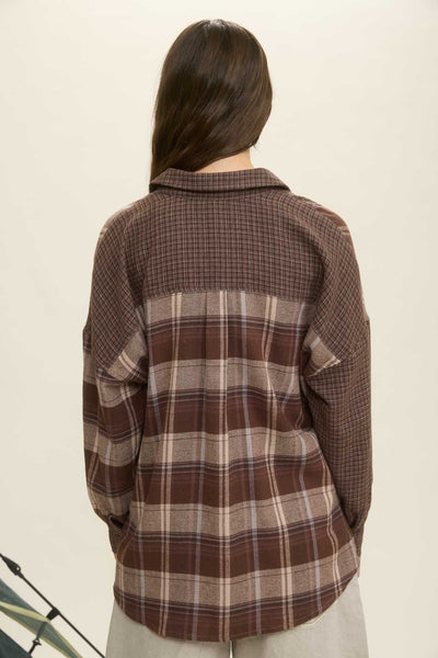 days like this colorblock plaid button down shirt | brown multi
