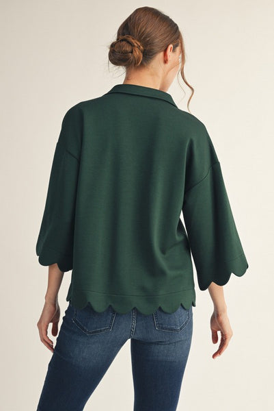 back in time scallop edge top | hunter green