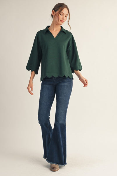 back in time scallop edge top | hunter green