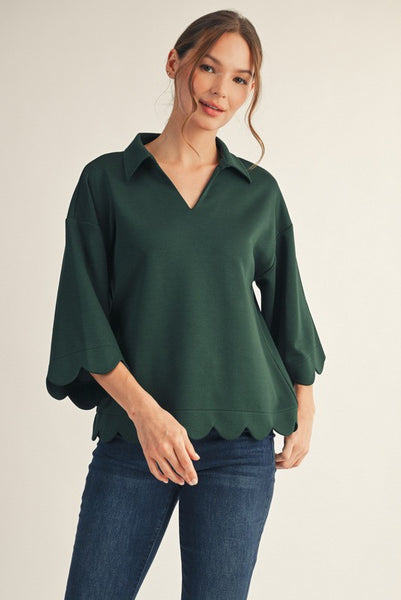 back in time scallop edge top | hunter green