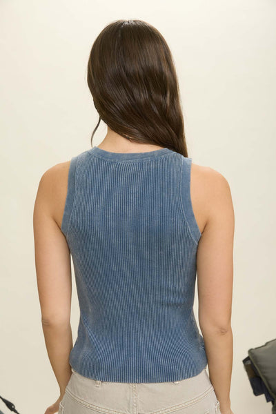 glow on the low washed ribbed tank top | denim