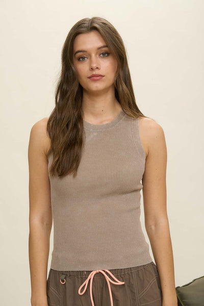 glow on the low washed ribbed tank top | mocha
