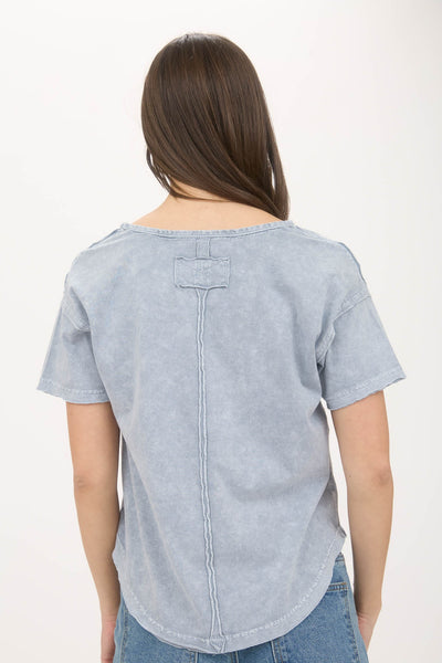 just a feeling washed scoop neck tee | slate blue