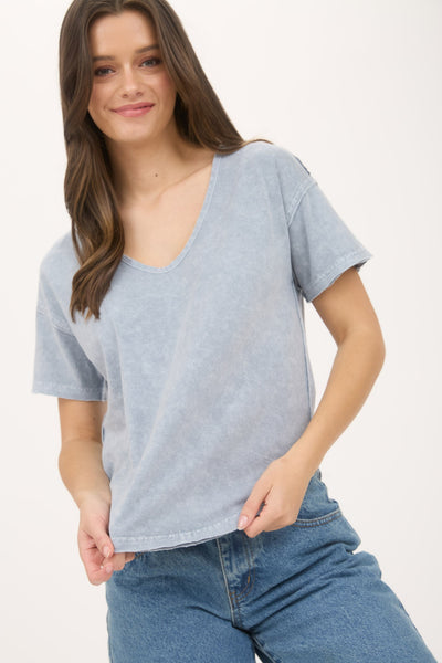 just a feeling washed scoop neck tee | slate blue
