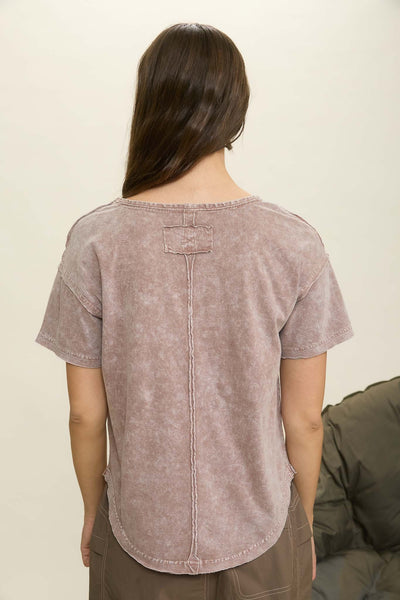 just a feeling washed scoop neck tee | brown