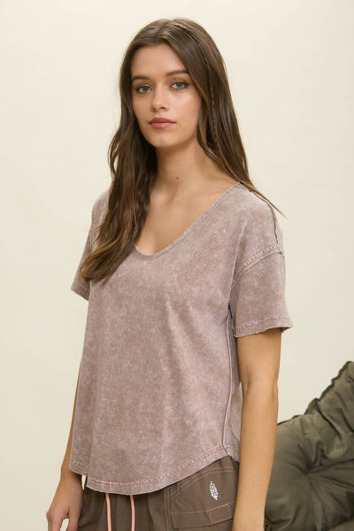 just a feeling washed scoop neck tee | brown