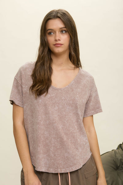 just a feeling washed scoop neck tee | brown