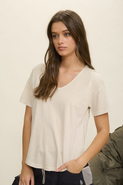 just a feeling washed scoop neck tee | khaki