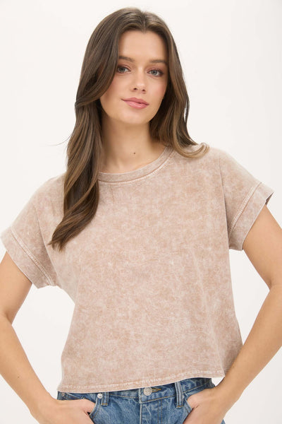 too cool to care washed knit top | cocoa