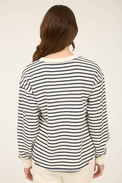 gloss over it stripe henley snap button top | navy + white