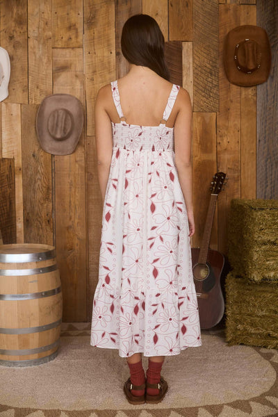 gentle bloom floral scallop trim midi dress | burgundy
