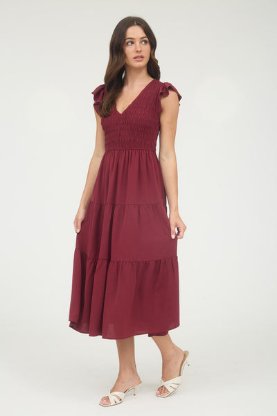 new day flutter sleeve maxi dress | burgundy