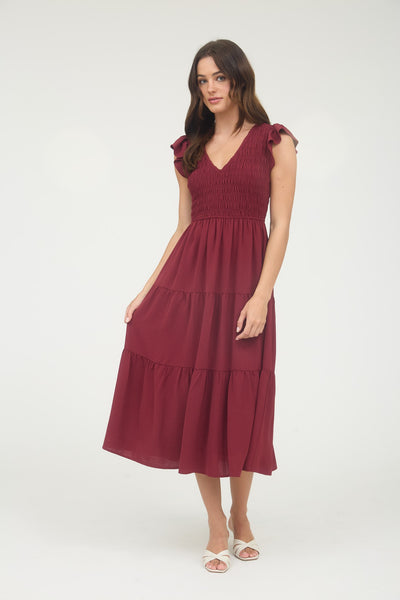 new day flutter sleeve maxi dress | burgundy