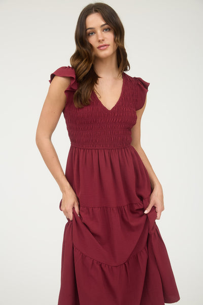 new day flutter sleeve maxi dress | burgundy