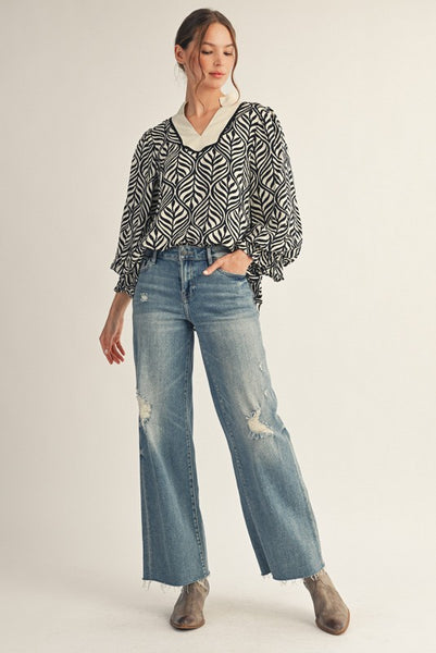 why not now boho printed top | black
