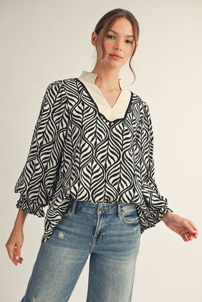 why not now boho printed top | black