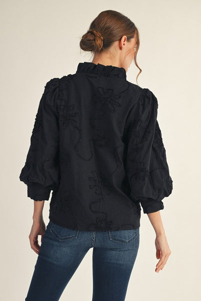 just one chance floral embroidered button up top | black