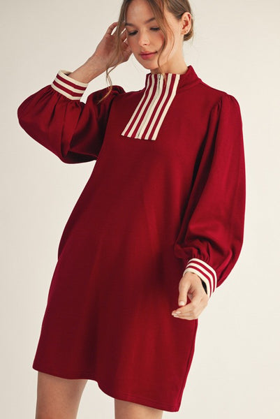 something amazing stripe contrast detail dress | burgundy