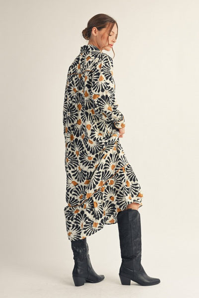 sweet melody abstract boho midi dress | black