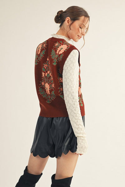 nothing left to say sleeveless floral sweater | brown
