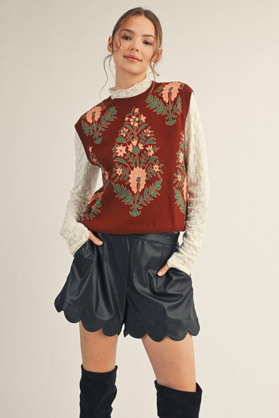 nothing left to say sleeveless floral sweater | brown