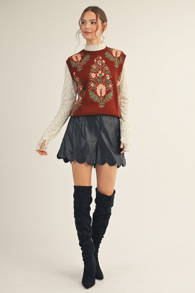 nothing left to say sleeveless floral sweater | brown