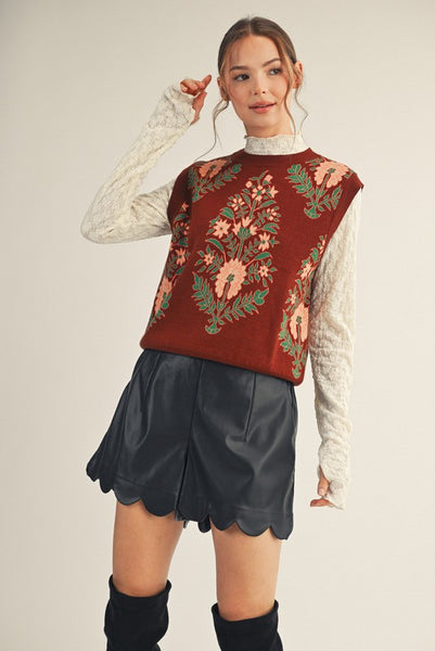 nothing left to say sleeveless floral sweater | brown