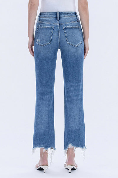 alicia high rise distressed hem crop straight leg jeans | impressive