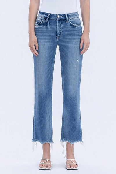 alicia high rise distressed hem crop straight leg jeans | impressive