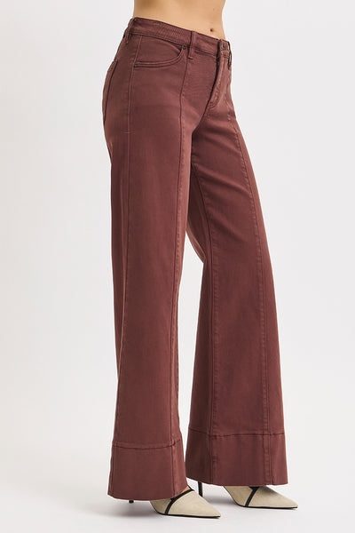 perry tummy control mid rise wide leg jeans | choco brown
