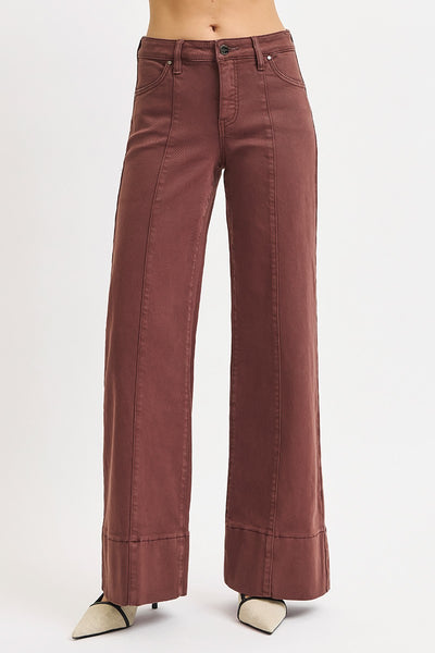 perry tummy control mid rise wide leg jeans | choco brown