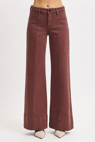 perry tummy control mid rise wide leg jeans | choco brown