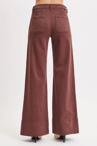 perry tummy control mid rise wide leg jeans | choco brown